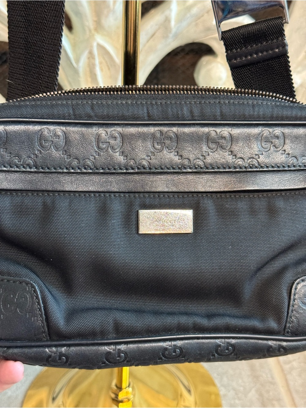 Gucci Black GG Canvas and Leather Crossbody Bum Bag